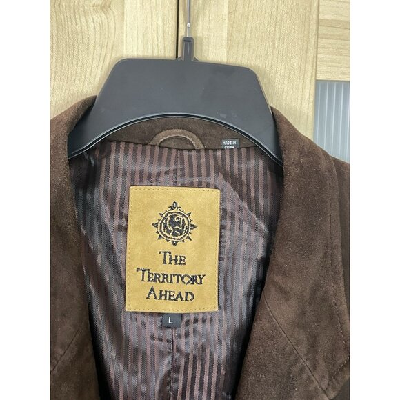 The Territory Ahead Jacket Mens Large Brown Cho Suede Leather Blazer 3 Button - Picture 2 of 4